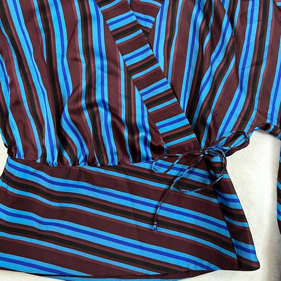 INC International Women’s Small Striped Wrap Front Blouse - Picture 7 of 9